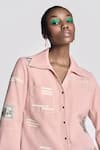 Shahin Mannan_Pink Japanese Crepe Embroidered Fish Collared Shirt _at_Aza_Fashions