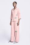 Shahin Mannan_Pink Japanese Crepe Embroidered Fish Flared Pant _Online_at_Aza_Fashions