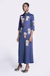 Buy_Shahin Mannan_Blue Double Crepe Embroidered Inkpot Collared Long Shirt Dress _at_Aza_Fashions