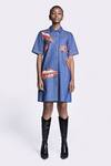 Buy_Shahin Mannan_Blue Denim Embroidered Taxi Applique Collared Shift Dress _at_Aza_Fashions