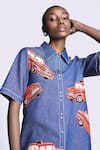 Shop_Shahin Mannan_Blue Denim Embroidered Taxi Applique Collared Shift Dress _Online_at_Aza_Fashions