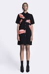 Shahin Mannan_Black Japanese Crepe Embroidered Taxi Applique Collared Dress _Online_at_Aza_Fashions