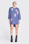 Shahin Mannan_Blue Poplin Embroidered Inkpot Round High Low Shirt Dress _Online_at_Aza_Fashions