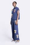 Shahin Mannan_Blue Double Crepe Embroidered Inkpot Satin Patch Pant_Online_at_Aza_Fashions