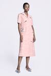Buy_Shahin Mannan_Pink Japanese Crepe Embroidered Fish And Prawn Lapel Collar & Puff Sleeve Dress_at_Aza_Fashions