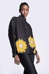 Buy_Shahin Mannan_Black Chanderi Embroidered Sunflower Collared Applique Detailed Boxy Shirt _at_Aza_Fashions