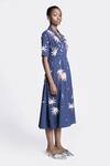 Buy_Shahin Mannan_Blue Double Crepe Embroidered Leaf Shawl Collar Dress _Online_at_Aza_Fashions