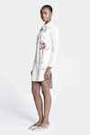 Shahin Mannan_White Double Crepe Embroidered Funky Monkey On A Tree Asymmetric Shirt Dress _Online_at_Aza_Fashions