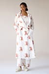 Cotton and Clay_White Jumpsuit Cotton Hand Block Printed Floral Jumpsuit U Neck With Jacket _Online_at_Aza_Fashions