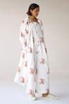 Cotton and Clay_White Jumpsuit Cotton Hand Block Printed Floral Jumpsuit U Neck With Jacket _at_Aza_Fashions