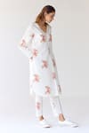 Cotton and Clay_White Cotton Hand Block Printed Floral V Neck Kurta And Trouser Set _Online