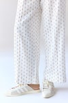 Cotton and Clay_White Modal Hand Block Printed Floral Round Pleated Top And Trouser Set _at_Aza_Fashions