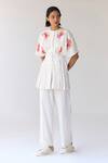 Buy_Cotton and Clay_White Modal Hand Block Printed Floral Round Pleated Top And Trouser Set 