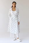 Shop_Cotton and Clay_White Double Cotton Hand Block Printed Floral Jacket With Pleated Trouser Set _at_Aza_Fashions