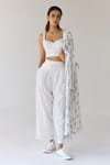 Buy_Cotton and Clay_White Double Cotton Hand Block Printed Floral Jacket With Pleated Trouser Set _Online_at_Aza_Fashions