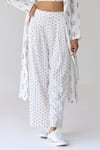 Shop_Cotton and Clay_White Double Cotton Hand Block Printed Floral Jacket With Pleated Trouser Set _Online_at_Aza_Fashions