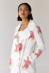 Buy_Cotton and Clay_White Double Cotton Hand Block Printed Floral Jacket Notched With Trouser Set _Online_at_Aza_Fashions