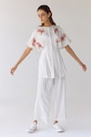 Buy_Cotton and Clay_White Modal Hand Block Printed Floral Round Pleated Top And Trouser Set _at_Aza_Fashions