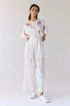 Shop_Cotton and Clay_White Modal Hand Block Printed Floral Round Pleated Top And Trouser Set _Online_at_Aza_Fashions