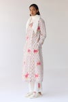 Buy_Cotton and Clay_White Cotton Hand Block Printed Floral Round Pleated Kurta Trouser Set _at_Aza_Fashions