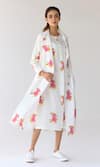 Buy_Cotton and Clay_White Cotton Hand Block Printed Floral Jacket Notched Lapel Dress And 