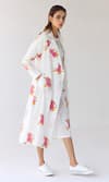 Shop_Cotton and Clay_White Cotton Hand Block Printed Floral Jacket Notched Lapel Dress And 