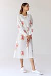 Shop_Cotton and Clay_White Cotton Hand Block Printed Floral Round Dress _Online_at_Aza_Fashions