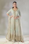 Buy_Astha Narang_Blue Georgette Embroidered Floral V Neck Work Front Open Jacket Kurta Set_at_Aza_Fashions