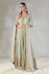 Buy_Astha Narang_Blue Georgette Embroidered Floral V Neck Work Front Open Jacket Kurta Set_Online_at_Aza_Fashions