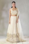 Astha Narang_Off White Raw Silk Embroidered Floral Jaal U Neck Border Lehenga Set _at_Aza_Fashions