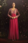 Buy_Samatvam by Anjali Bhaskar_Pink Blended Georgette Embroidery Baisley Mirror Work Anarkali With Dupatta _at_Aza_Fashions