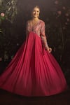 Buy_Samatvam by Anjali Bhaskar_Pink Blended Georgette Embroidery Baisley Mirror Work Anarkali With Dupatta _Online_at_Aza_Fashions