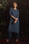Buy_Samatvam by Anjali Bhaskar_Blue Blended Georgette Embroidery Bead Round Neck Daisha Kurta And Pant Set_at_Aza_Fashions