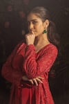 Shop_Samatvam by Anjali Bhaskar_Red Blended Crepe Embroidery Bead Jumpsuit V Neck Ember With Jacket