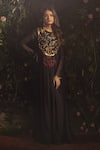 Buy_Samatvam by Anjali Bhaskar_Black Blended Georgette Embroidery Thread Round Neck Hadia Floral Anarkali 