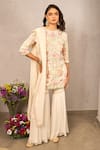 Buy_Samatvam by Anjali Bhaskar_Ivory Blended Georgette Embroidery Thread Round Neck Iman Kurta Set _at_Aza_Fashions