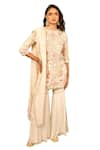 Samatvam by Anjali Bhaskar_Ivory Blended Georgette Embroidery Thread Round Neck Iman Kurta Set _Online_at_Aza_Fashions