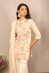 Shop_Samatvam by Anjali Bhaskar_Ivory Blended Georgette Embroidery Thread Round Neck Iman Kurta Set _Online_at_Aza_Fashions