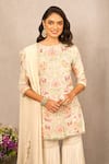 Samatvam by Anjali Bhaskar_Ivory Blended Georgette Embroidery Thread Round Neck Iman Kurta Set _at_Aza_Fashions