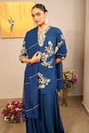 Samatvam by Anjali Bhaskar_Blue Blended Georgette Embroidery Thread Keyhole Nura Floral Kurta Lehenga Set _at_Aza_Fashions