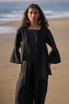 Buy_Dash and Dot_Black 100% Linen Solid Square Uneven Hem Shirt And Pant Co-ord Set_Online_at_Aza_Fashions