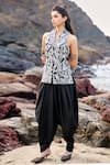 Dash and Dot_Black 66% Polyester 32% Viscose 2% Spandex Embroidered Waistcoat And Cowl Pant Set _Online_at_Aza_Fashions