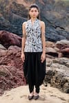 Buy_Dash and Dot_Black 66% Polyester 32% Viscose 2% Spandex Embroidered Waistcoat And Cowl Pant Set _Online_at_Aza_Fashions