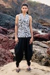 Shop_Dash and Dot_Black 66% Polyester 32% Viscose 2% Spandex Embroidered Waistcoat And Cowl Pant Set _Online_at_Aza_Fashions