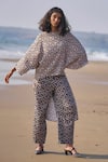 Dash And Dot_Black Cotton Boat Neck High-low Hem Printed Top And Pant Co-ord Set _Online_at_Aza_Fashions
