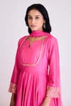 Buy_Basanti - Kapde Aur Koffee_Pink Silk Embroidered Sequins Notched Placed Anarkali Set _Online_at_Aza_Fashions