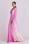 Basanti - Kapde Aur Koffee_Pink Chinon Lurex Embroidered Leaf Blunt V Pattern Shaded Anarkali _Online_at_Aza_Fashions