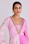 Buy_Basanti - Kapde Aur Koffee_Pink Chinon Lurex Embroidered Leaf Blunt V Pattern Shaded Anarkali _Online_at_Aza_Fashions