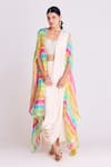 Buy_Basanti - Kapde Aur Koffee_Ivory Cape Organza Printed Gota Patti Plunged Pre-draped Saree Set With Striped _at_Aza_Fashions