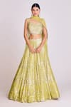 Buy_Basanti - Kapde Aur Koffee_Green Georgette Embroidery Sequin Sweetheart Neck Leaf Skirt Set _at_Aza_Fashions